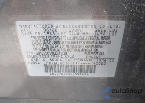 2020 Nissan Kicks Sr из США, поврежденный, VIN 3N1CP5DV3LL541436